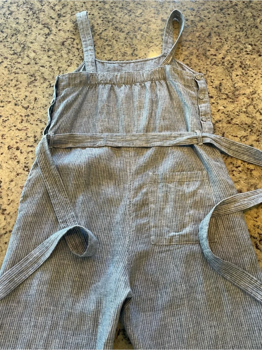 New Everane 100% linen Sleeveless Wide-Leg cropped Jumpsuit in pinstripes L